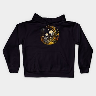 Round Floral Mushroom Artwork Golden Kids Hoodie